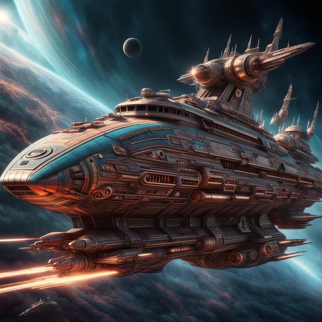 Hyper Realistic Star Cruiser in Warp Speed