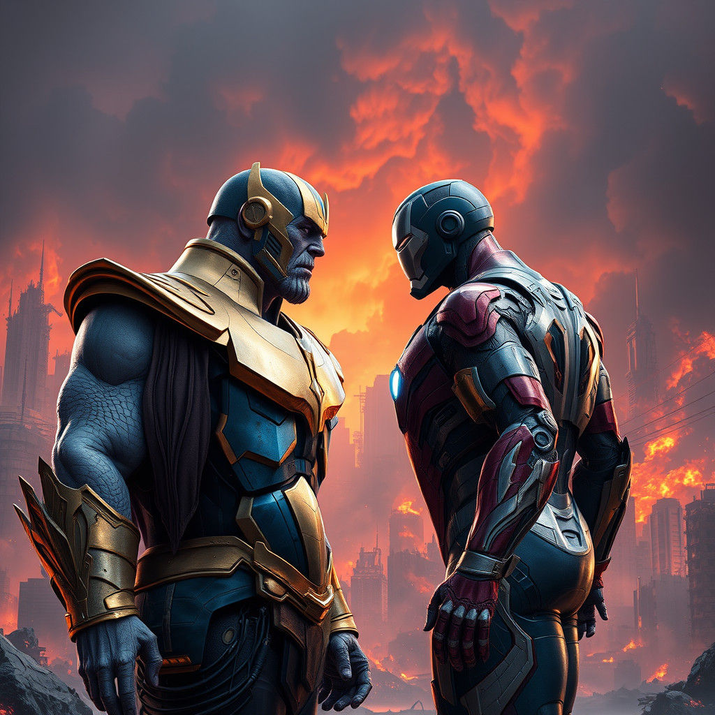 Epic Thanos vs Iron Man Battle in Dystopian City