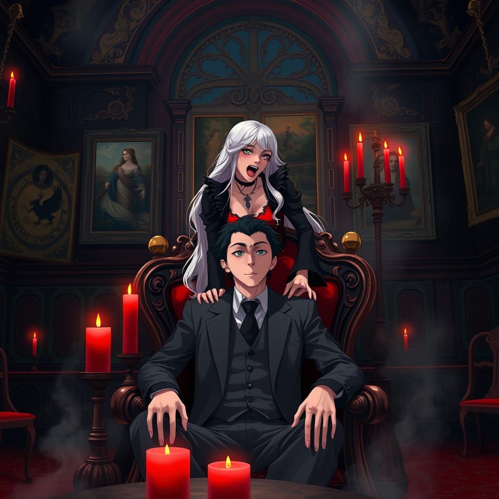 Gothic Vampire's Midnight Bite in Elegant Black and Red