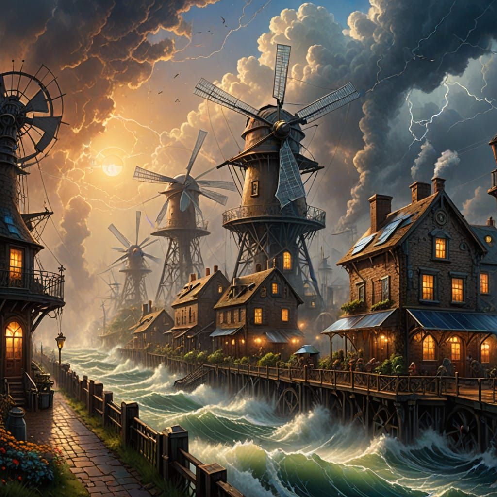 Steampunk Solar and Wind Power in a Fantastical Storm