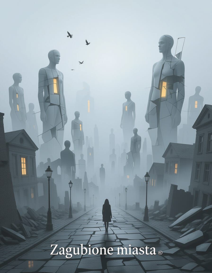 Lost Cities Surreal Landscape in Grey and Silver Tones