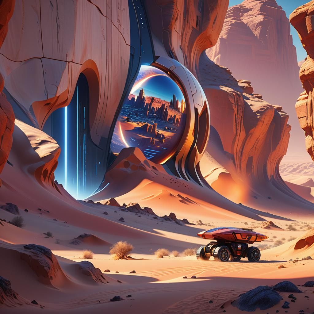 Futuristic Desert Mirage in Surreal Digital Art