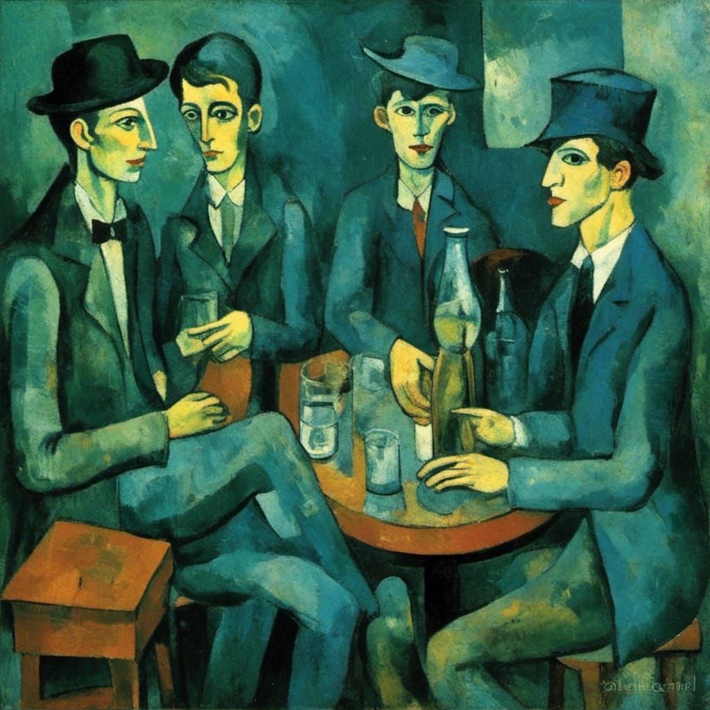 Jazz Band Quartet in 1920s Speakeasy, Cubism Style