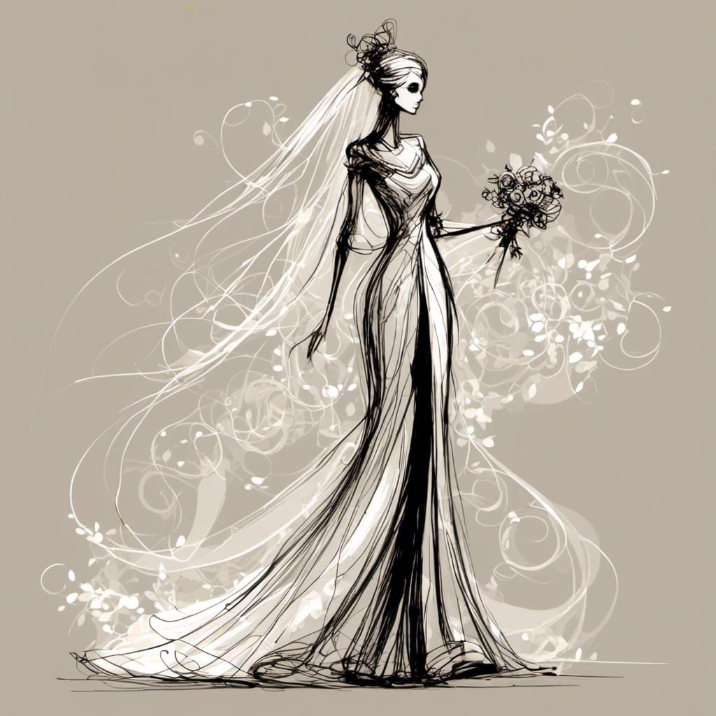 Elegant Stick Figure Bride on Steamboat Deck