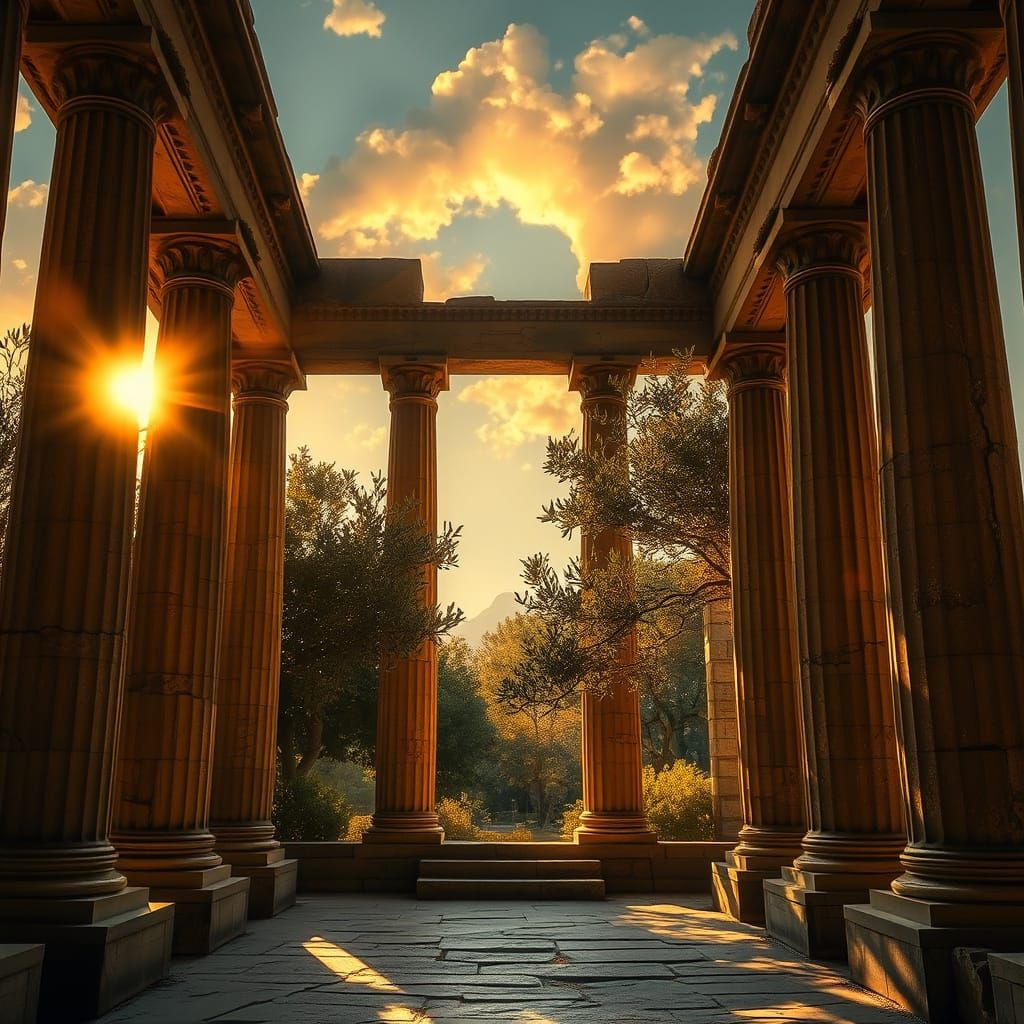 Aphaia Temple Sunrise in Romantic Style