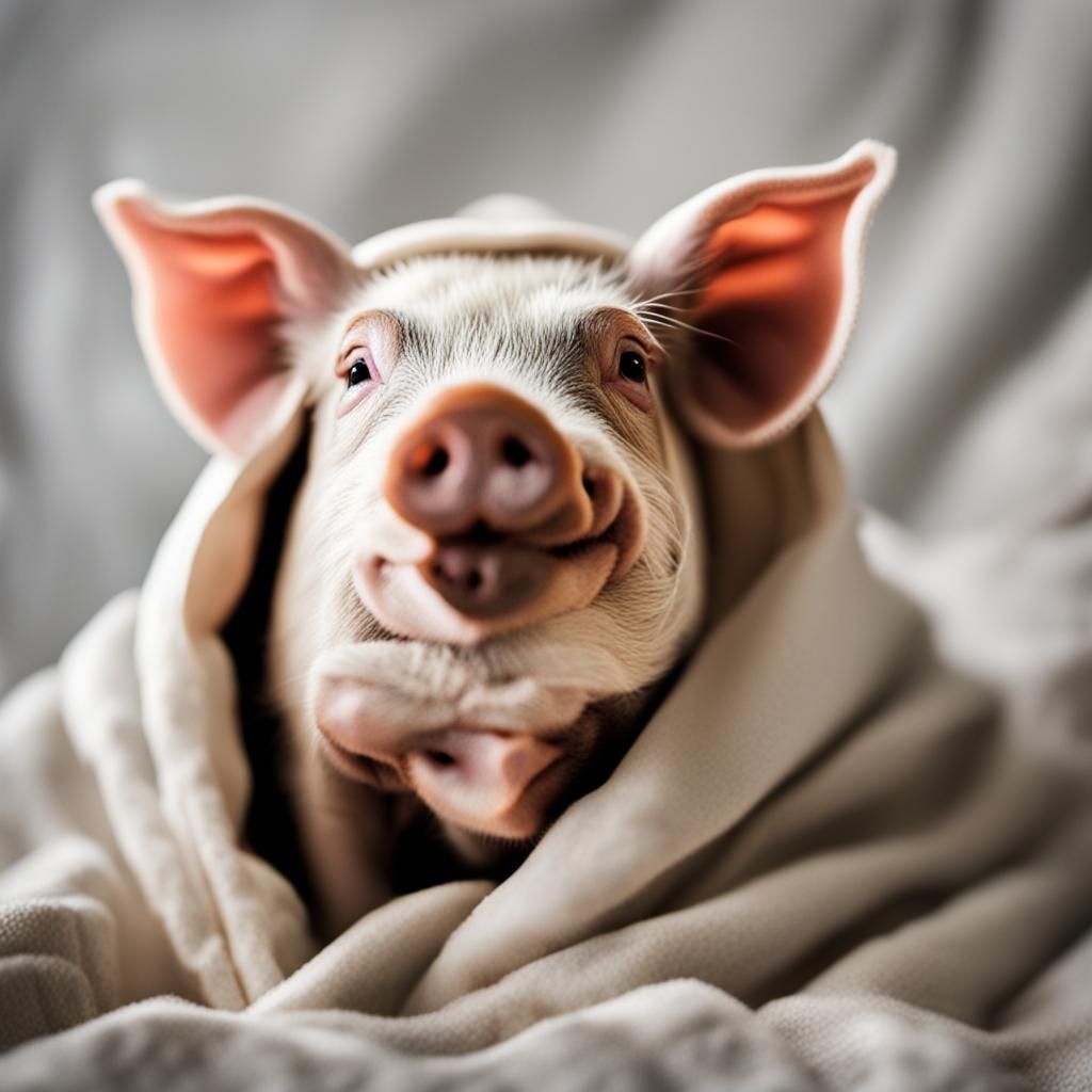 Cozy Pig Snuggled in a Soft Blanket