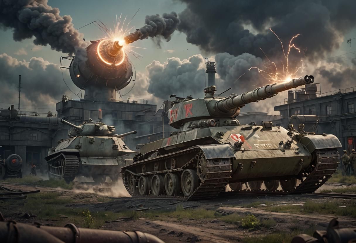 Tesla Tank Exits Soviet Factory in Propaganda Art Style