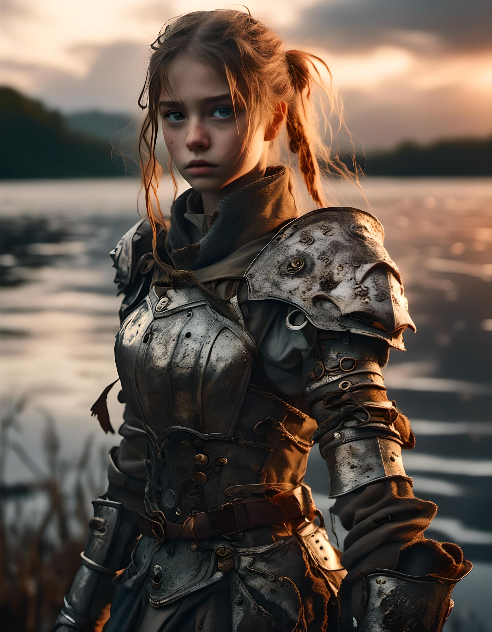 Furious Anime Girl Knight in Post-Apocalyptic Style