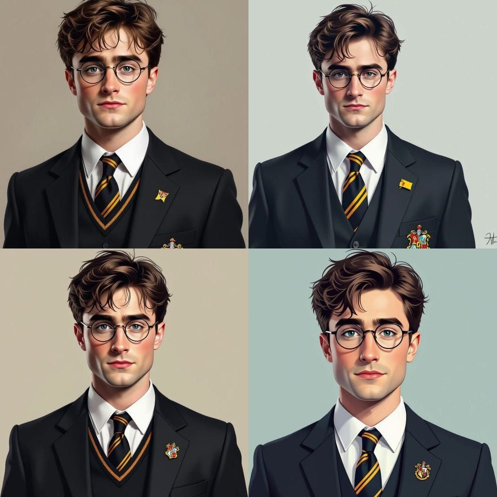 Harry Potter in Elegant Suit with Hogwarts Pin