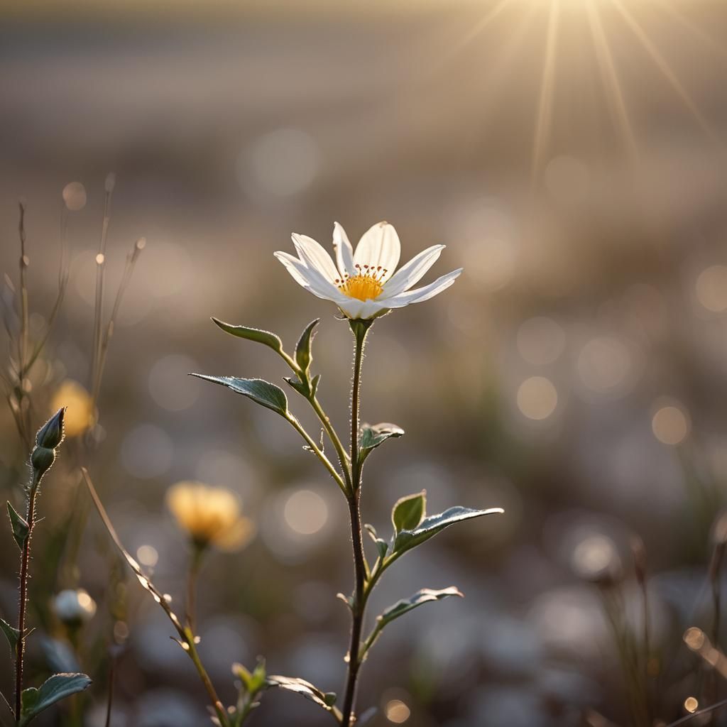 Hope Flower in Barren Landscape with Sunlight