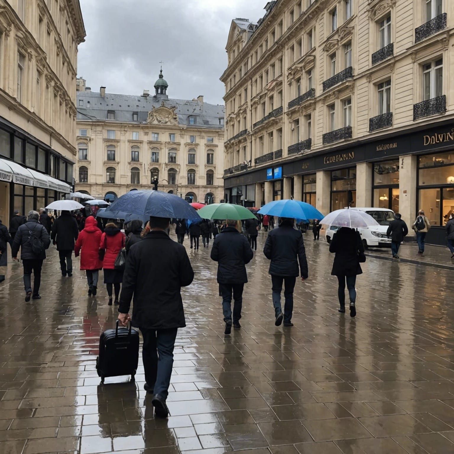 Rainy Day Street Scene in Hyperrealistic Style
