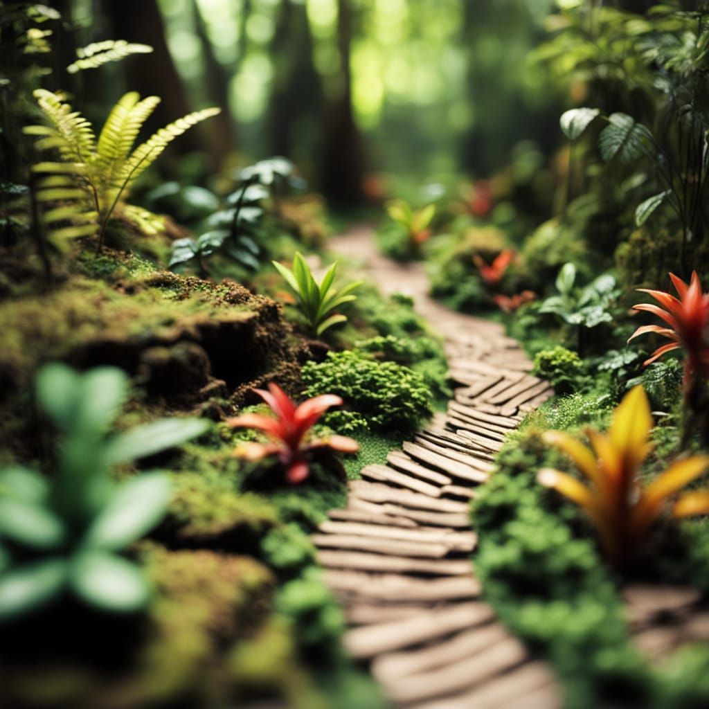 Miniature Jungle Path in Tilt-Shift Paperworld Style