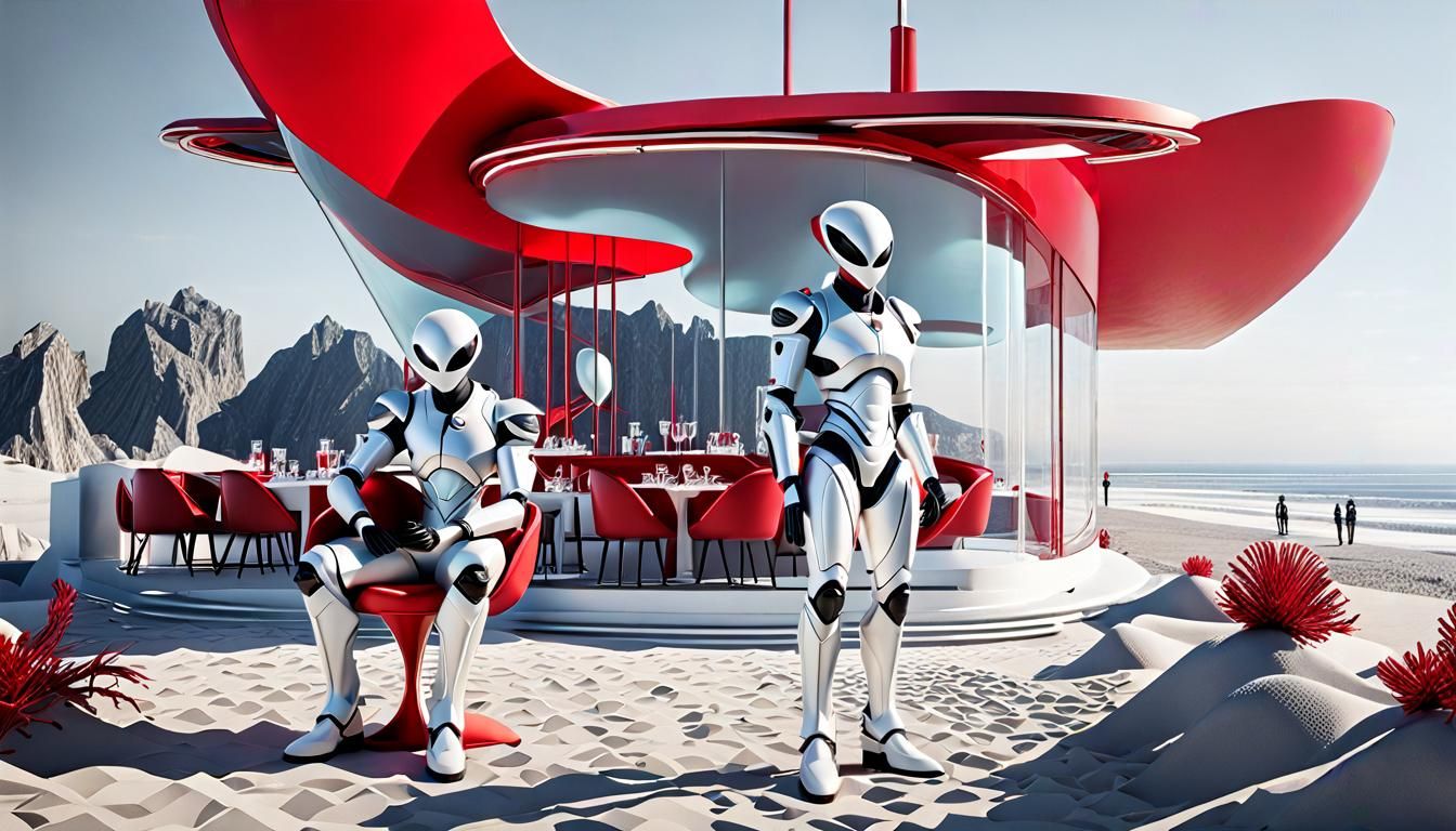 Aliens' Retro-Futuristic Beach Date After Dinner