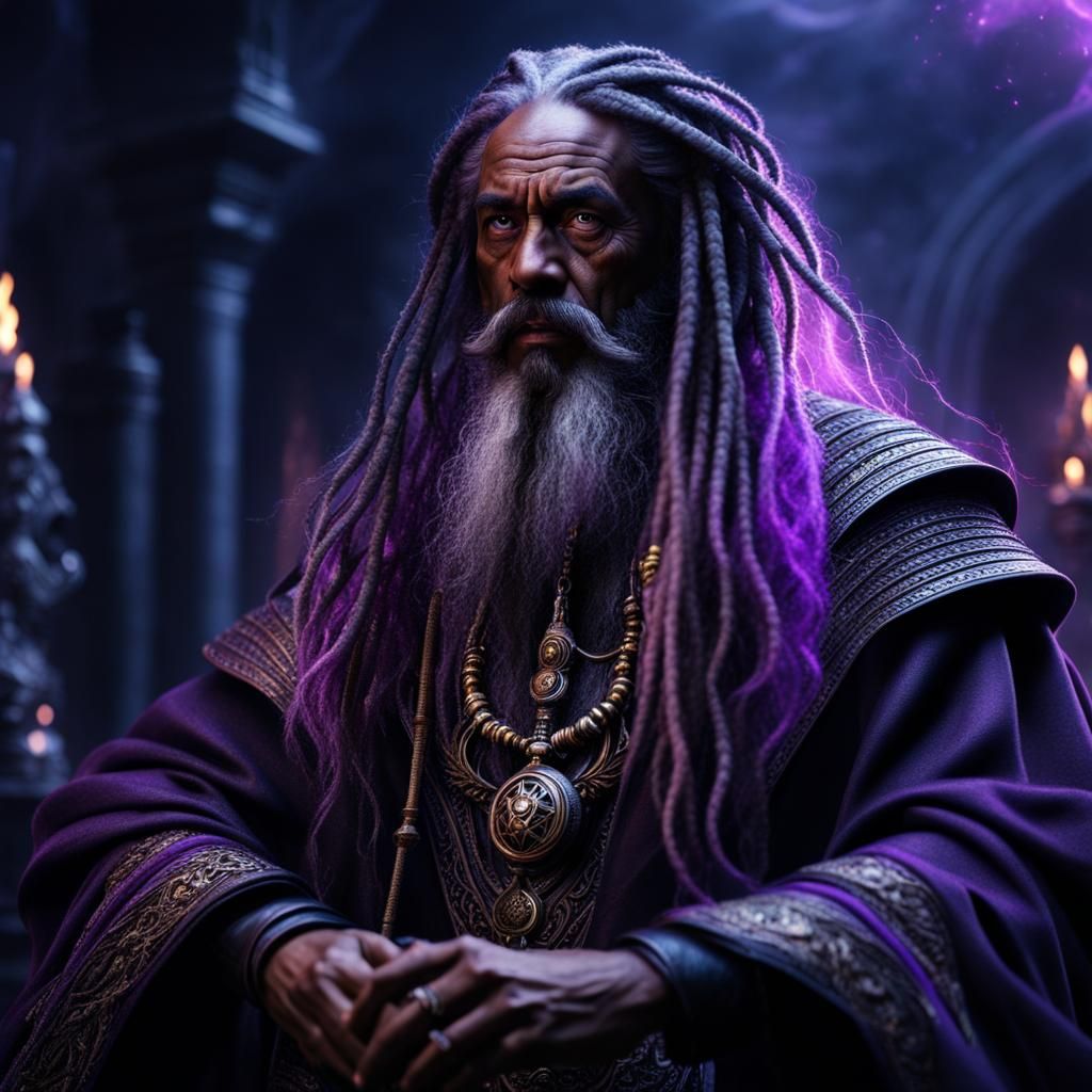 Epic Black Wizard with Purple Powers: Digital Matte Painting