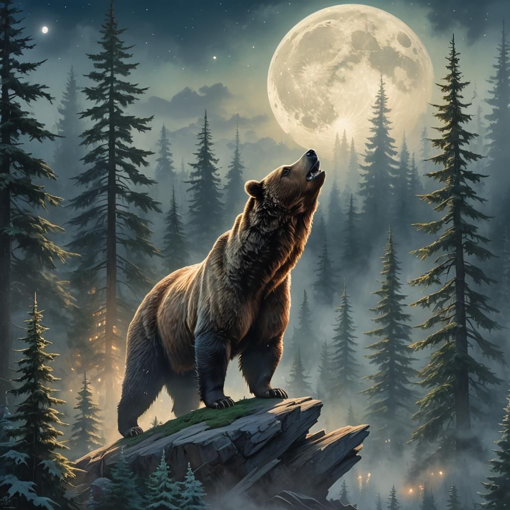 Luminescent Bear Reveals Forest Under Moon