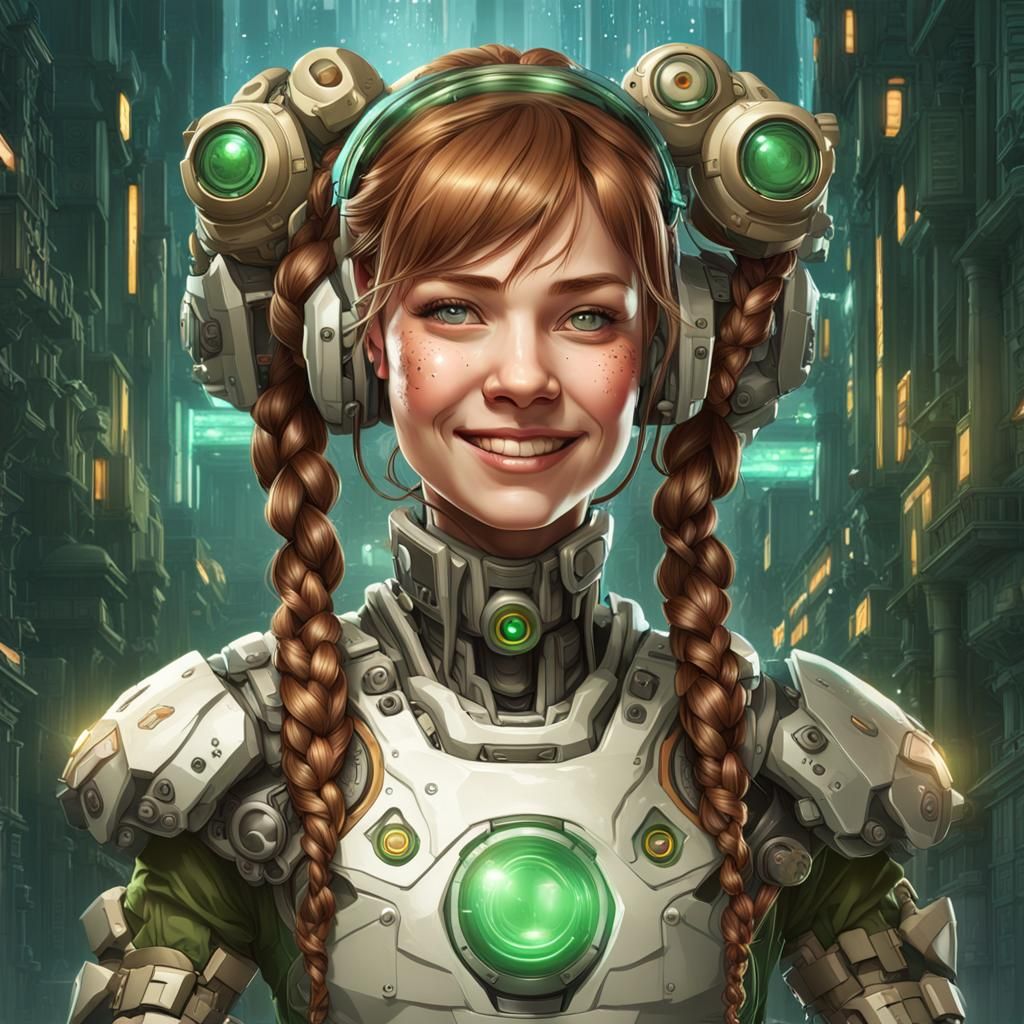 Cyborg Portrait with Electronic Eyes in Digital Art