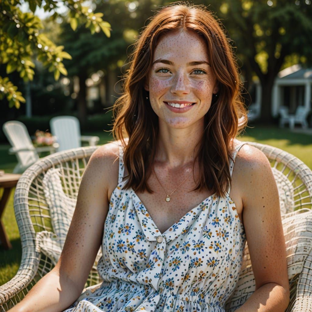 Realistic Portrait of Woman with Freckles and Blue Eyes