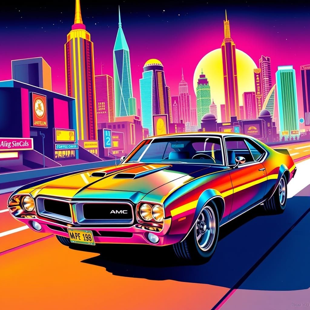 1970 AMC Javelin in Vibrant Pop Art Style