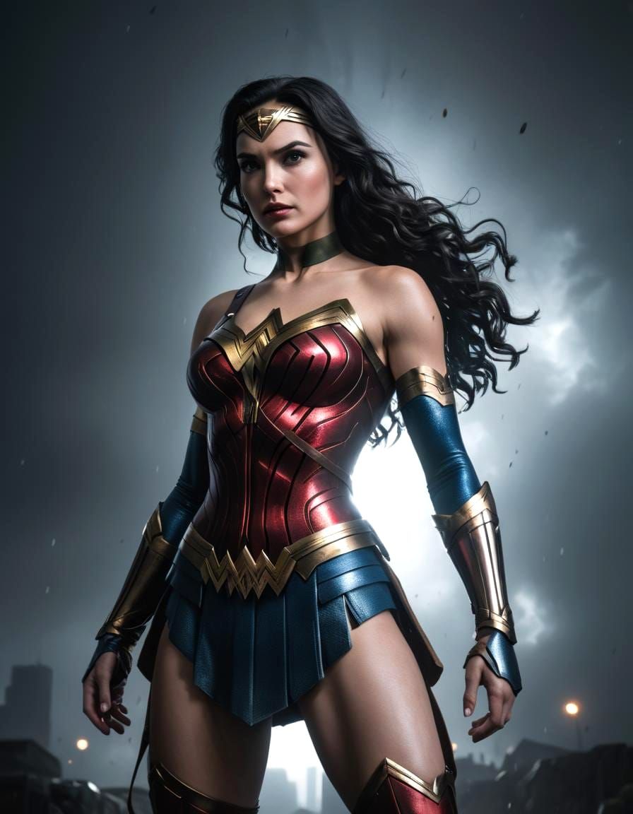 Wonder Woman in Dystopian Future: Hyperrealistic Portrait