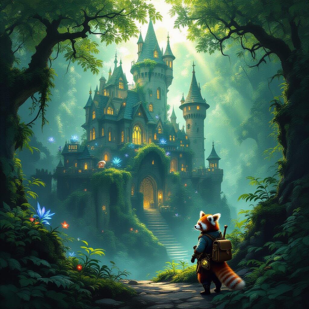 Overgrown Castle Reclaimed by Nature with Red Panda Explorer