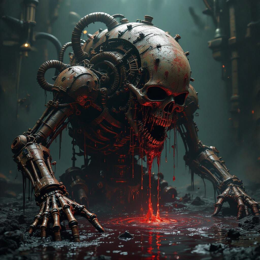 Monstrous Mechanical Nightmare in Steampunk Horror Style