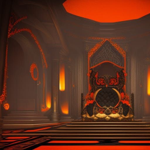 Ominous Medieval Throne Room in Dark Orange and Black