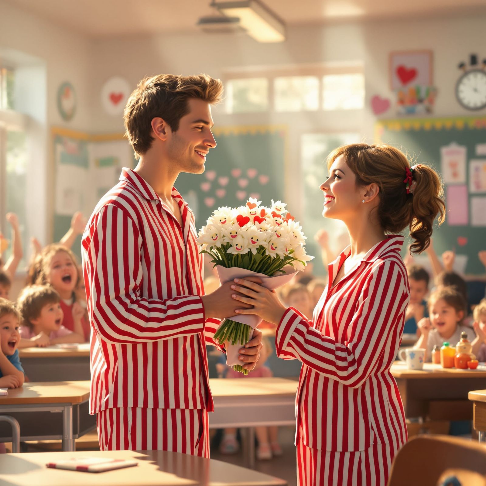 Romantic Surprise in Pajamas at School