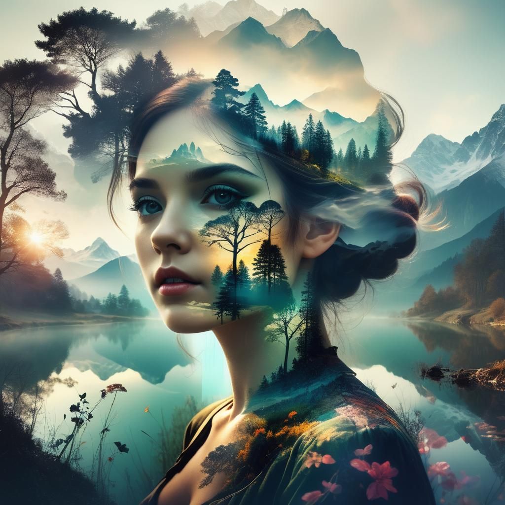 Double Exposure Fantasy Portrait Landscape