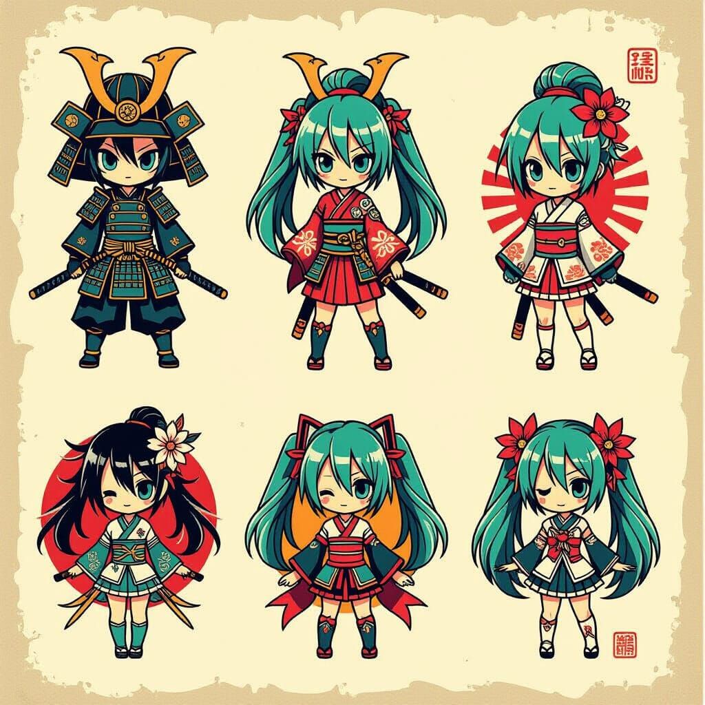 Hatsune Miku Tattoo Sheet in Traditional Style