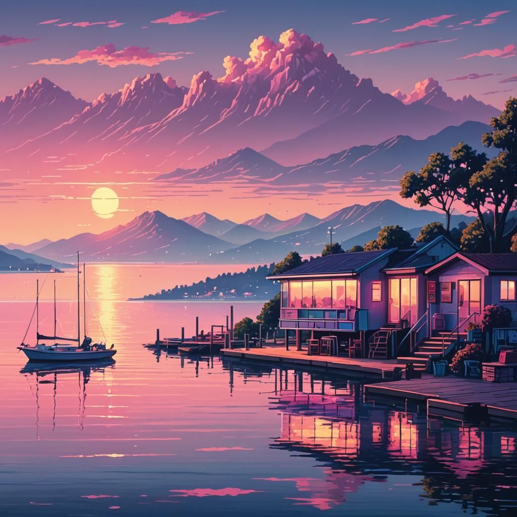 Retro Pixel Art Sail Shop at Lake Balaton