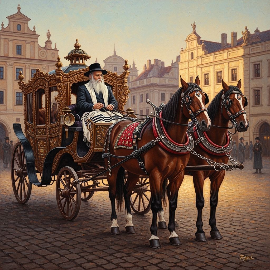 Hassidic Rabbi Rides in Ornate Carriage, Rembrandt Klimt Sty...