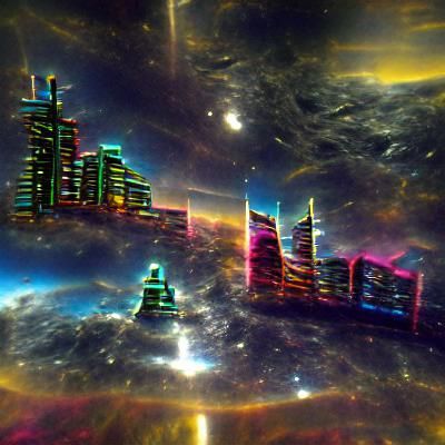 Futuristic Cityscape Floating in Deep Space