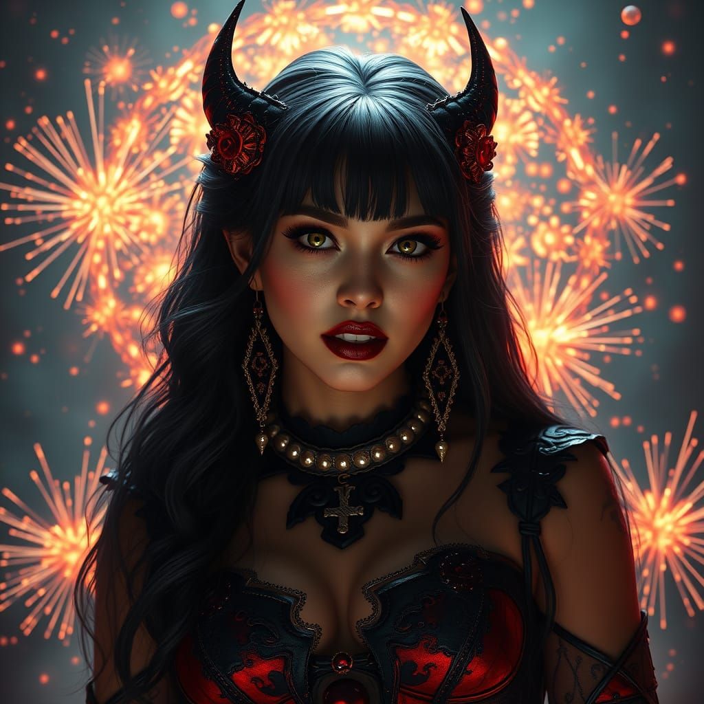Dark Fantasy Vampire Goddess in Explosive Nova