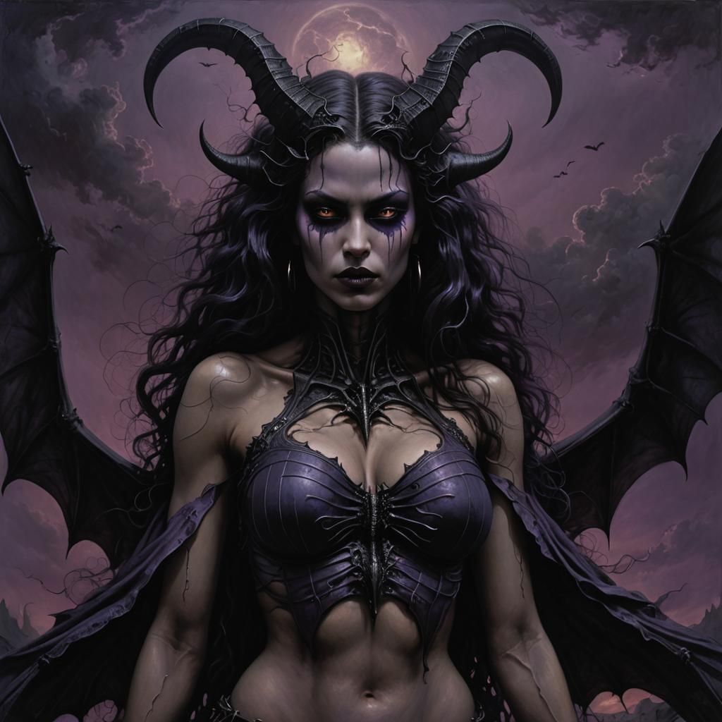 Voluptuous Latina Demoness with Bat Wings
