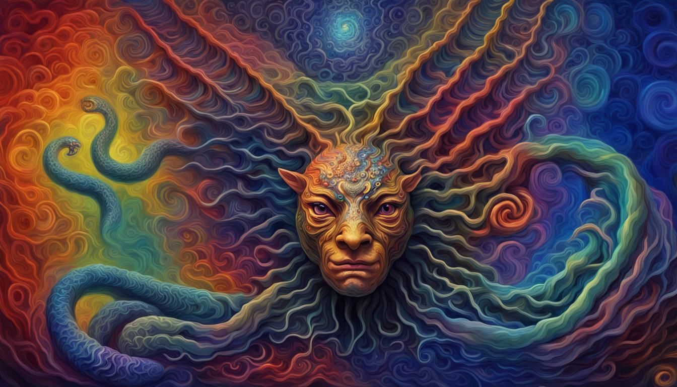 Yingarna Serpent Portrait in Impasto Oil Paint Style