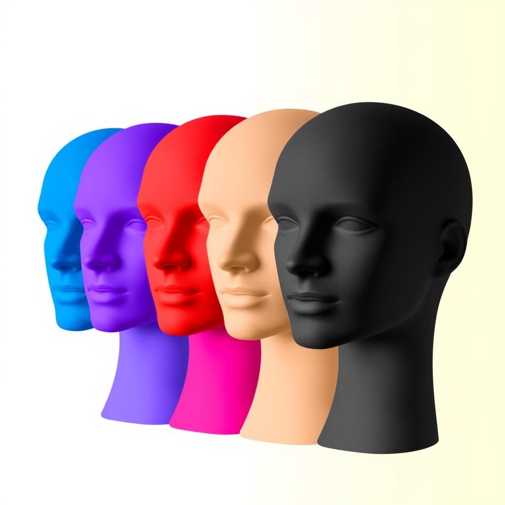 Mannequin Head in Cyan, Violet, and Orange