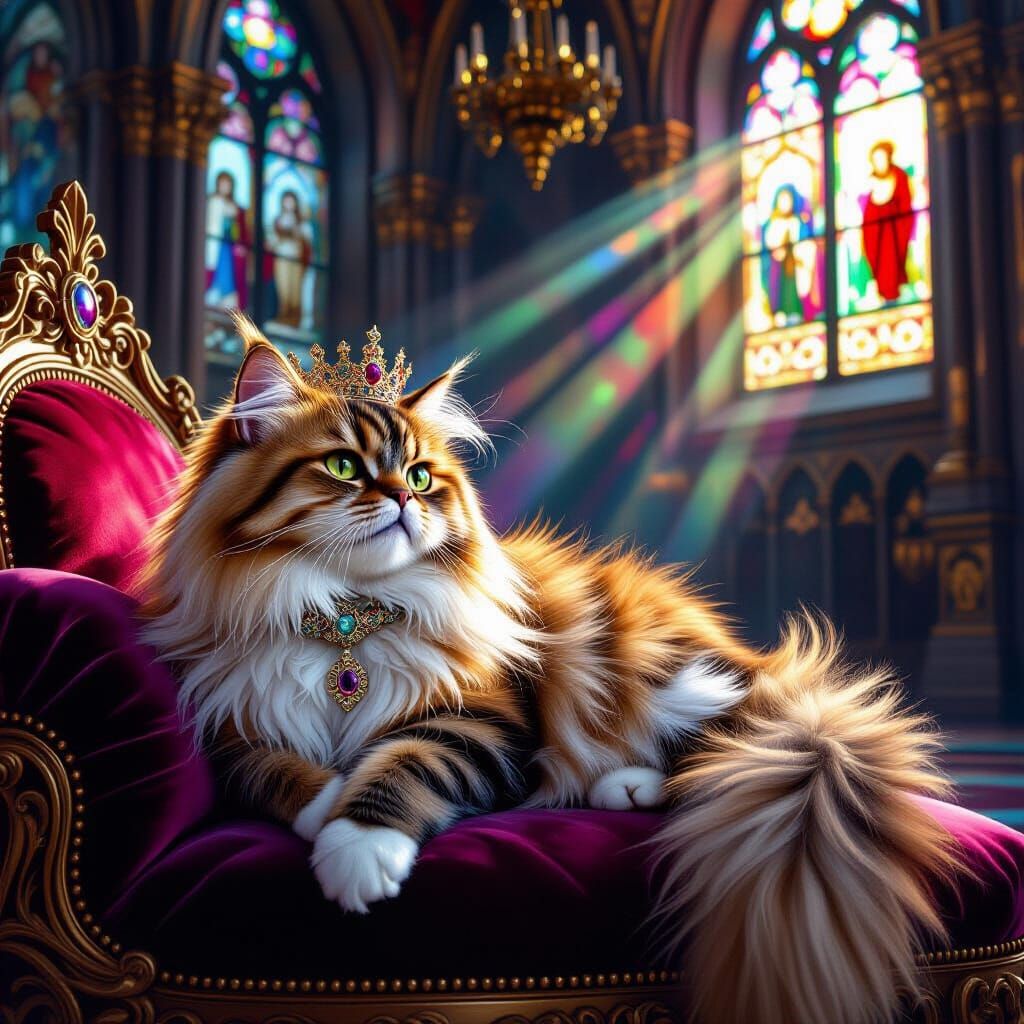 Renaissance Persian Cat in Gothic Cathedral as Holographic I...