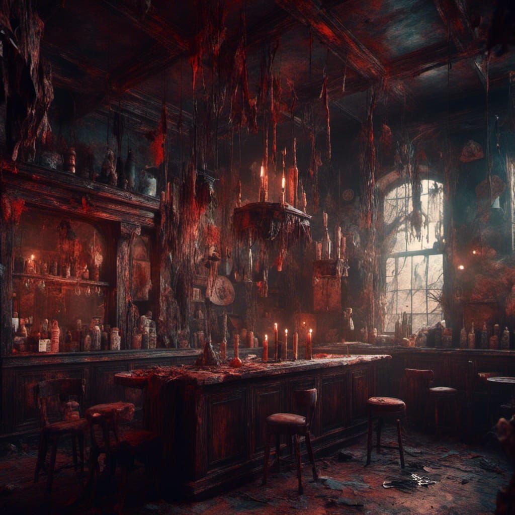 Colorful Figure in Old Bar, Detailed Matte Painting