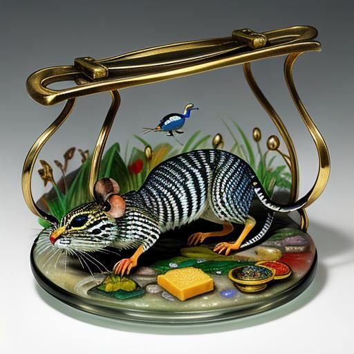 Glass Mouse Steals Cheese: Enameled Figurine