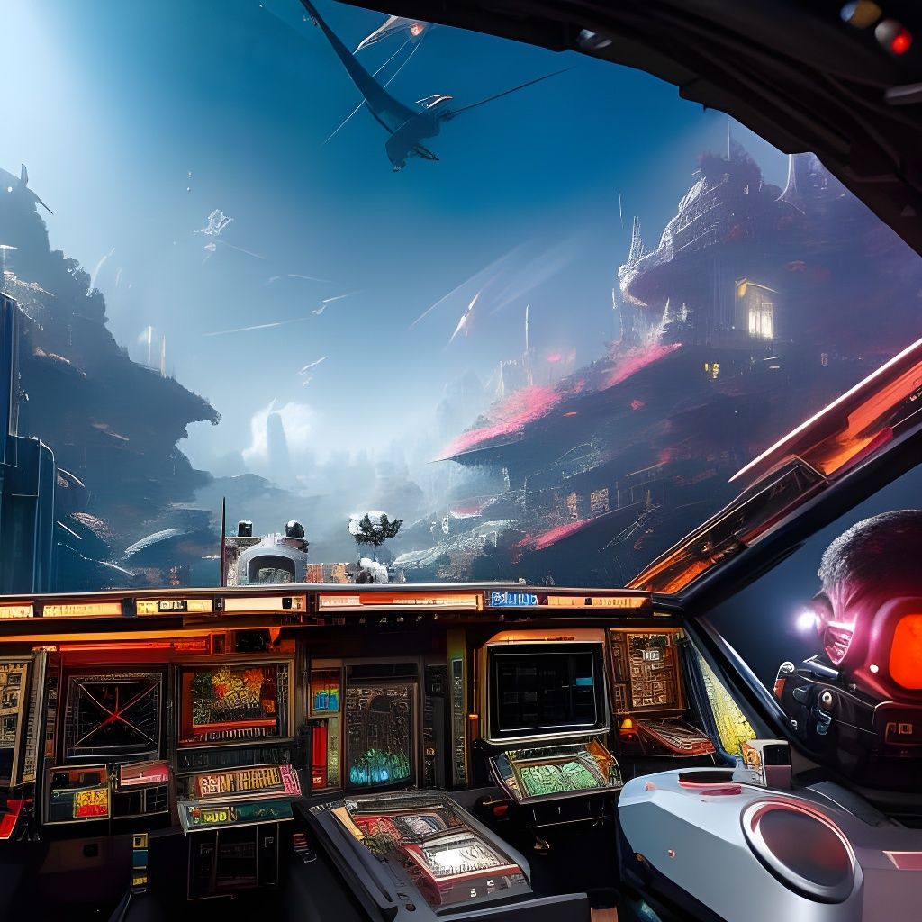 Cyborg Pilot in Hyperdetailed Cockpit