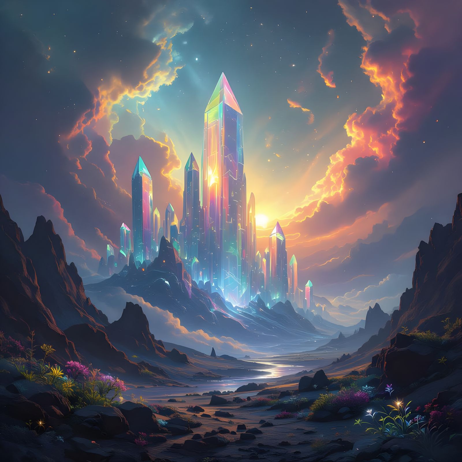 Crystalline Structures in Iridescent Nebula: Fantasy Landsca...