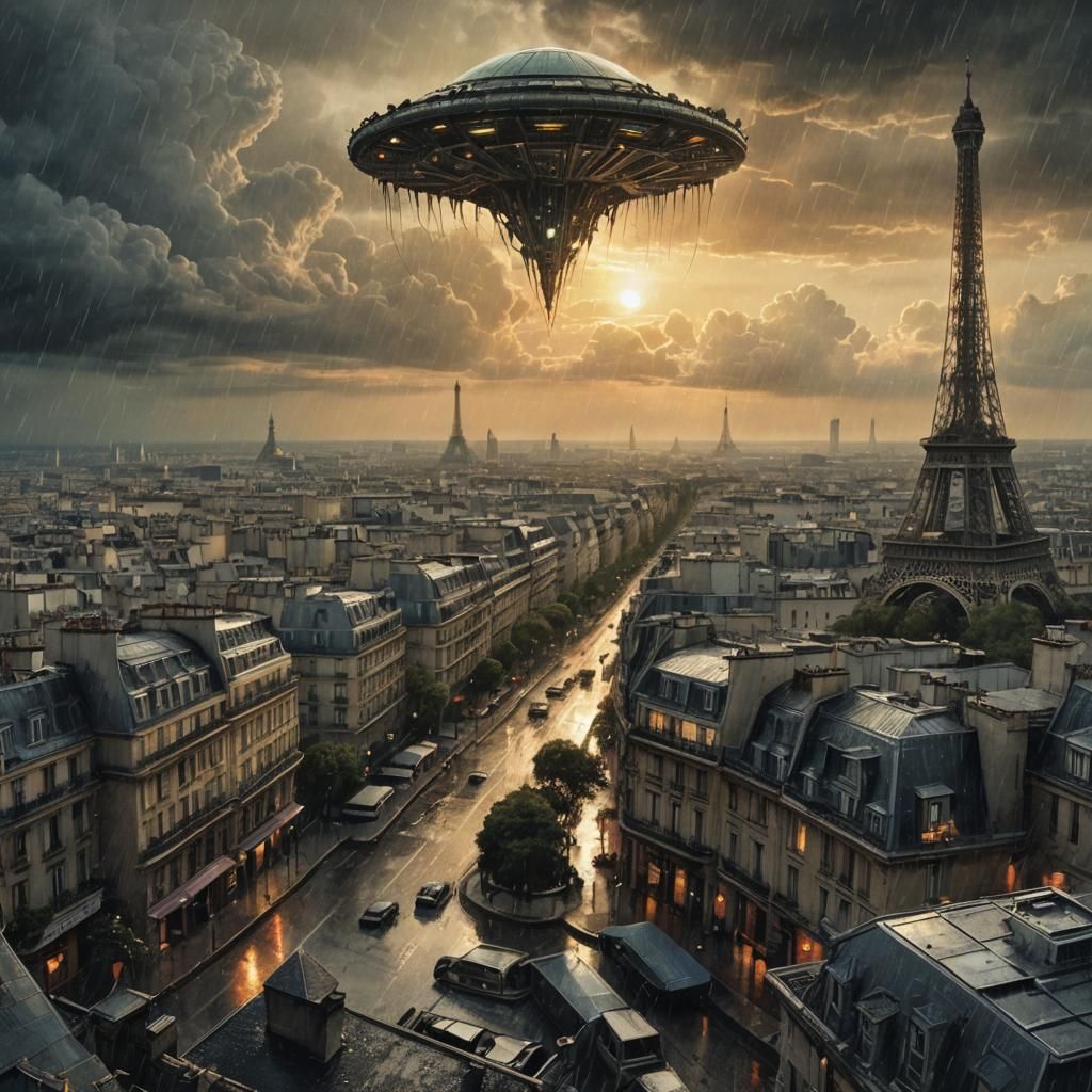 Aliens Invade Post-Apocalyptic Paris: Digital Illustration