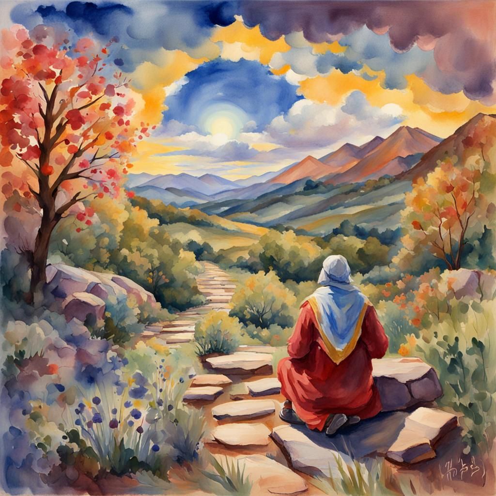 Intimate Portrait of God in Gouache Style