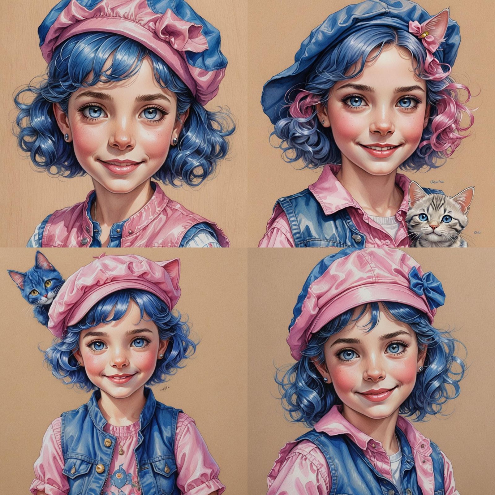 Girl with Cat: Cartoon Portrait in Fantasy Style