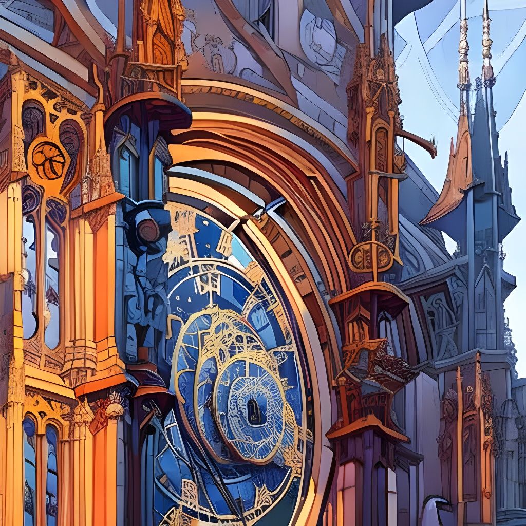Prague Astronomical Clock in Watercolor Art Style