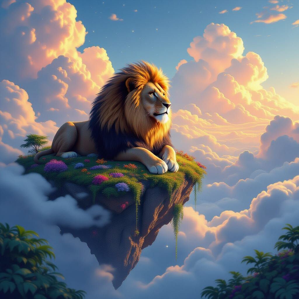 Lion with Stardust Mane on Floating Island