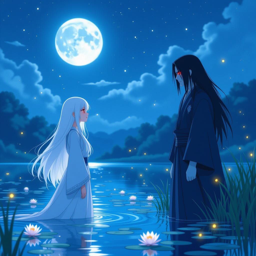 Ethereal Moonlit Serenade in Anime Realism Style