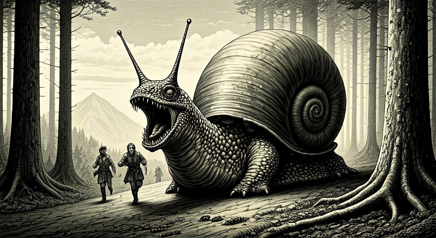 Dragon Snail Roars as Adventurers Flee