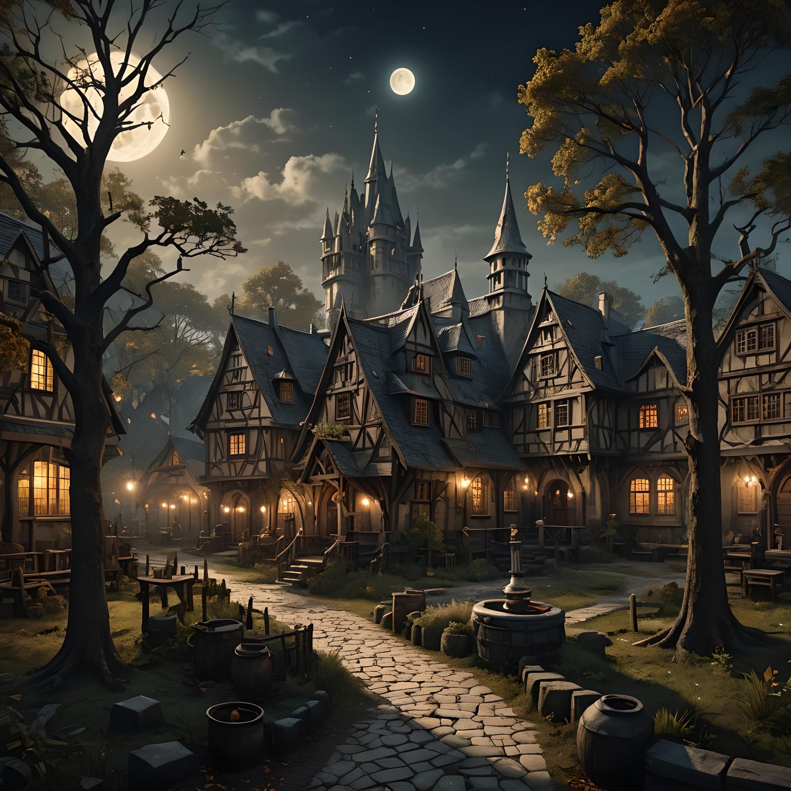 Magic School at Night: Detailed Matte Painting