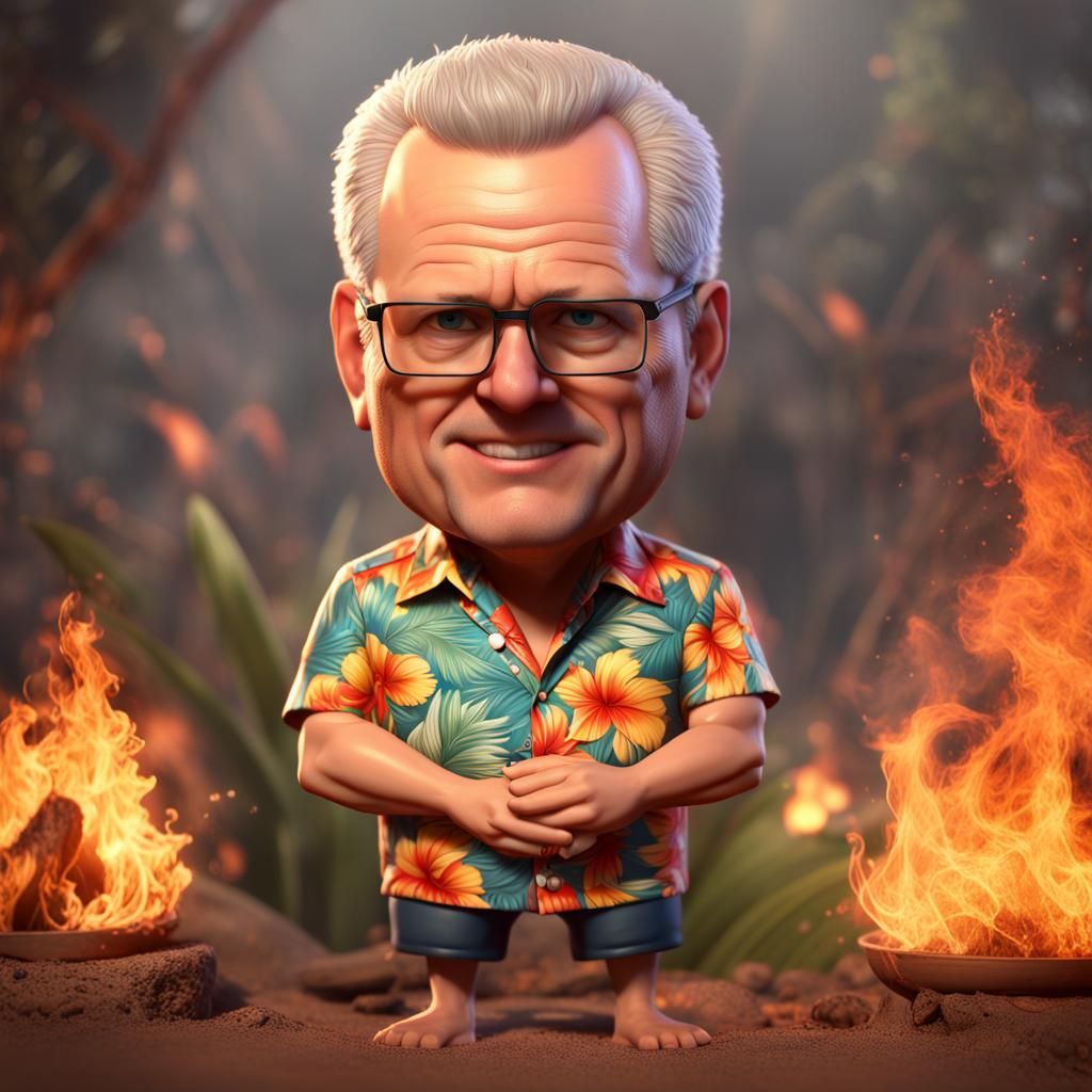 Scott Morrison Bobblehead in Flames: Matte Painting